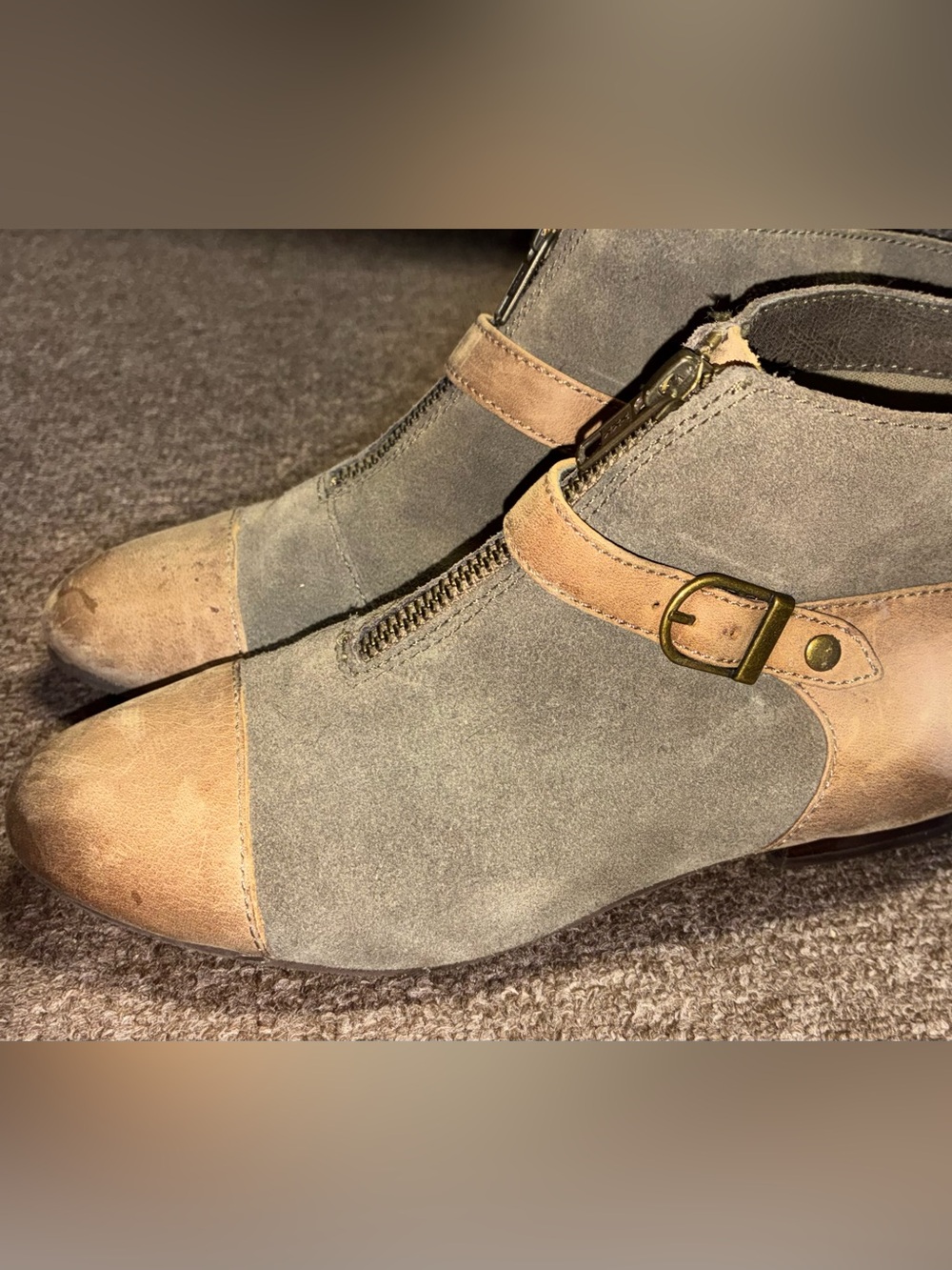 G.H. Bass & Co Genesis Two-Tone Tan Leather & Grey Suede Ankle Boots Women’s 7M